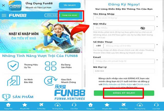 Cung cấp thông tin chính xác theo mẫu đăng ký Fun88